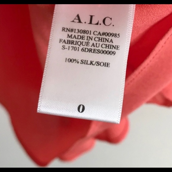 A.L.C. Delaney Silk Ruffle Dress Pockets Coral NWT - Picture 7 of 8